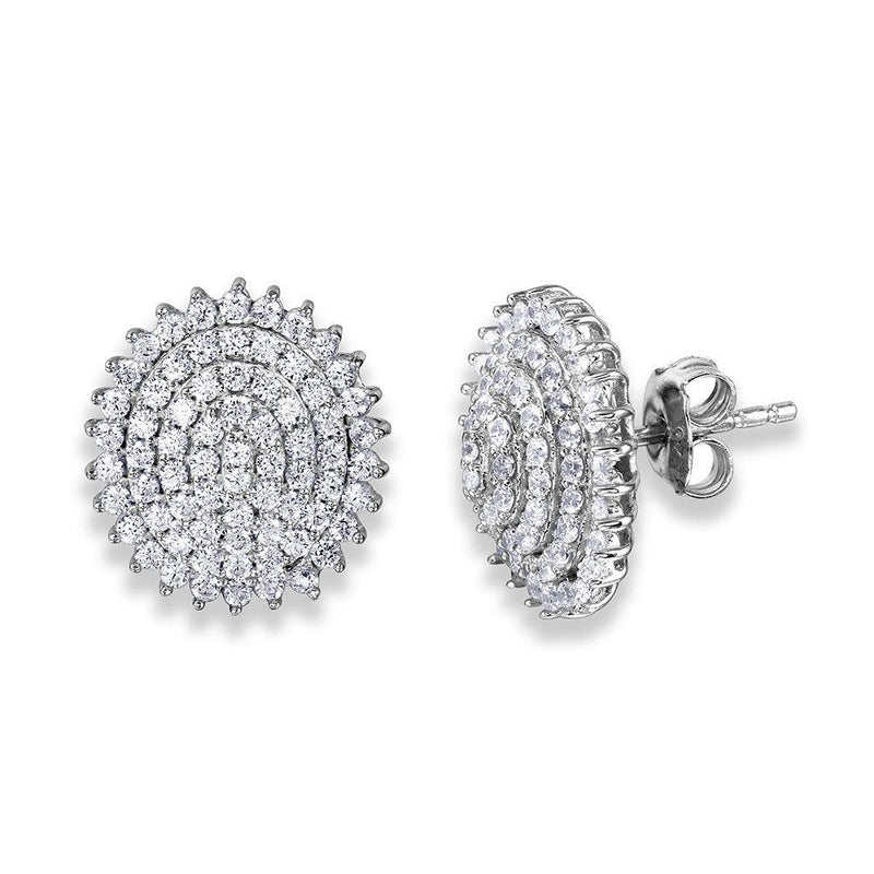 Silver 925 Rhodium Plated Round CZ Encrusted Layer Round Earring - GME00046RH | Silver Palace Inc.