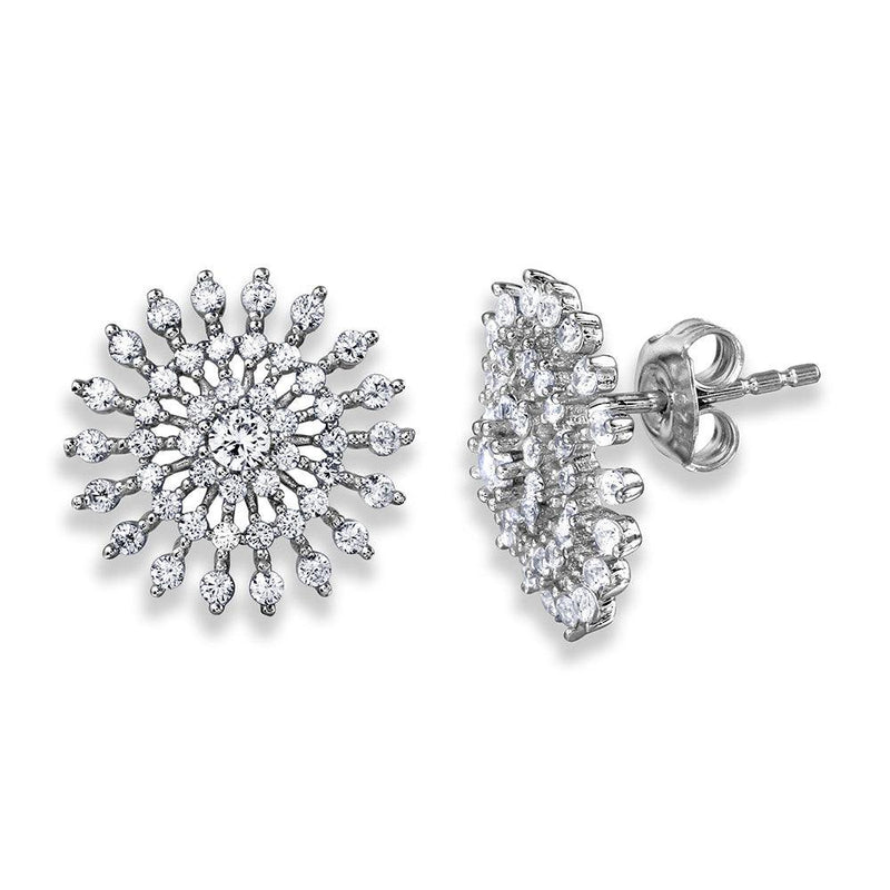Silver 925 Rhodium Plated CZ Encrusted Sun Earrings - GME00047 | Silver Palace Inc.