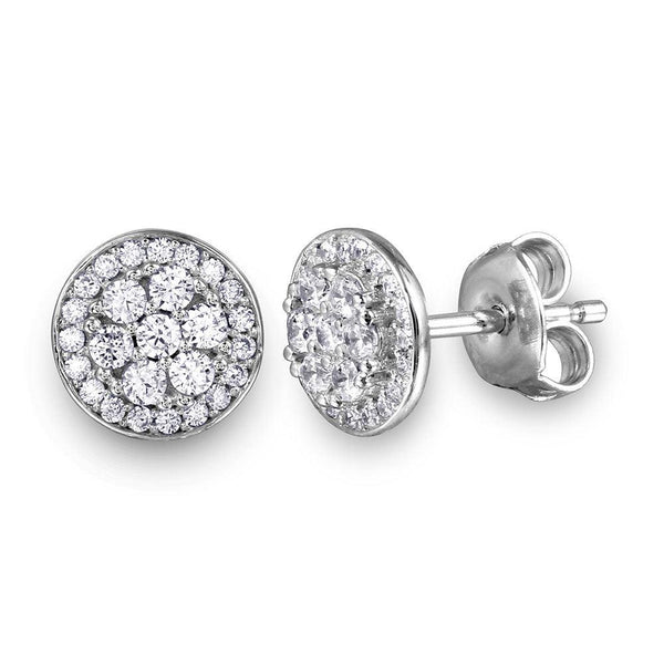 Silver 925 Rhodium Plated CZ Encrusted Double Layer Disc Studs - GME00048 | Silver Palace Inc.