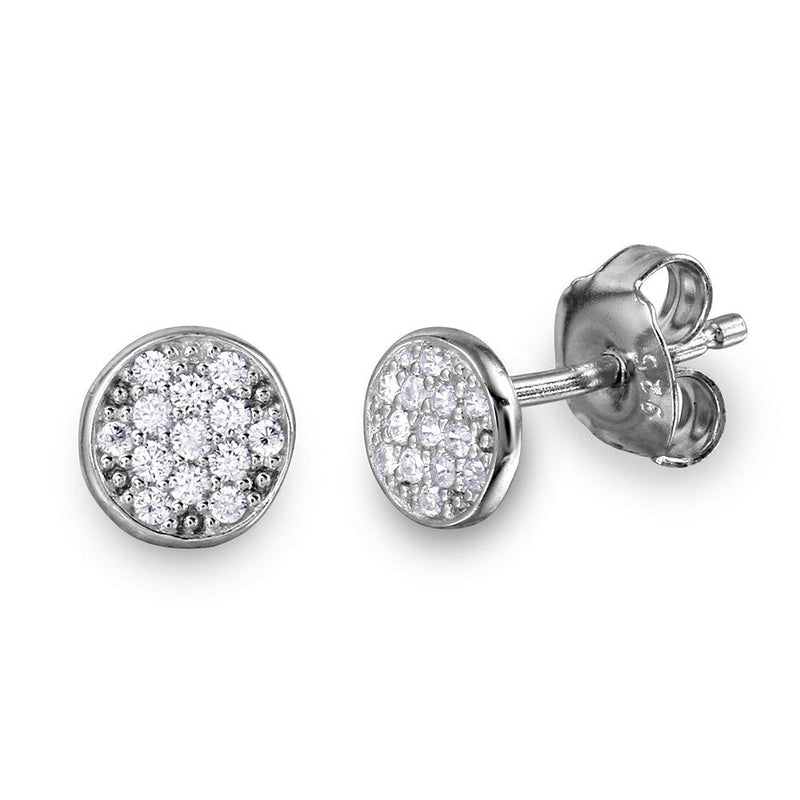Silver 925 Rhodium Plated CZ Encrusted Disc Stud Earrings - GME00050 | Silver Palace Inc.