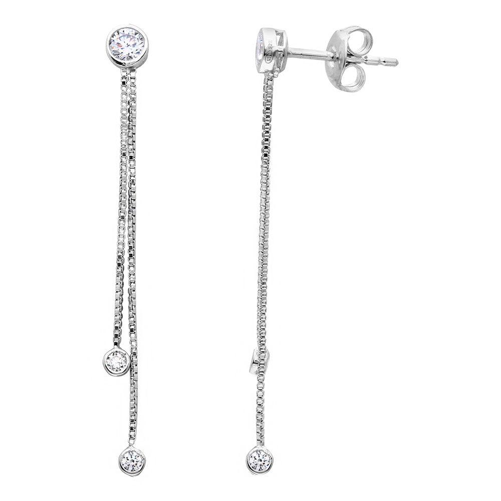 Silver 925 Rhodium Plated Dangling Box Chain with CZ Earring - GME00052 ...