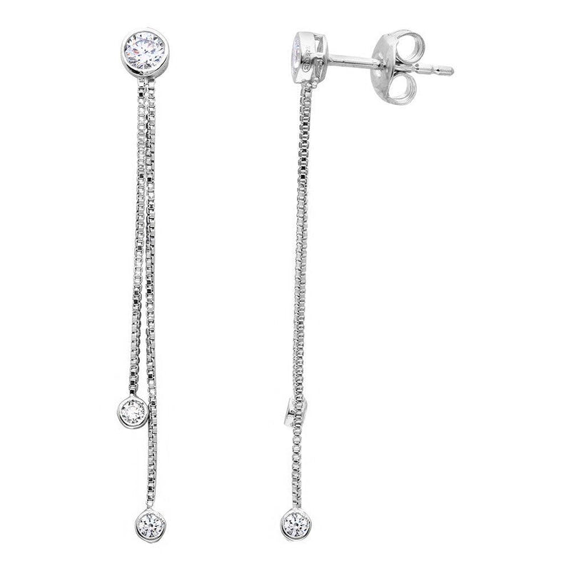Silver 925 Rhodium Plated Dangling Box Chain with CZ Earring - GME00052 | Silver Palace Inc.