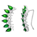 Silver 925 Rhodium Plated Pear Shape Clear and CZ Green Climbing Earrings - GME00059-GREEN | Silver Palace Inc.