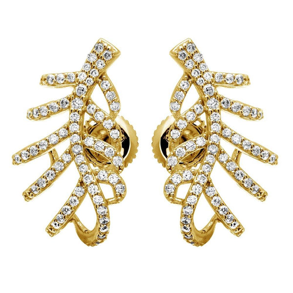 Silver 925 Gold Plated Leaf Hugging CZ Earrings - GME00060GP | Silver Palace Inc.