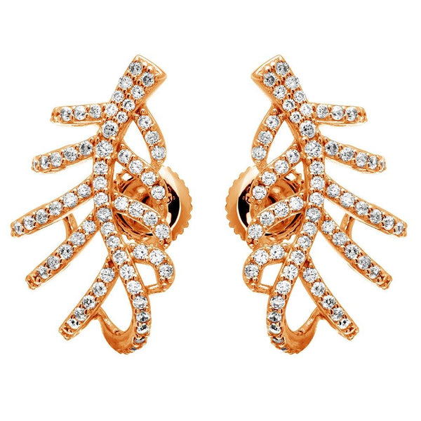 Silver 925 Rose Gold Plated Leaf Hugging CZ Earrings - GME00060RGP | Silver Palace Inc.