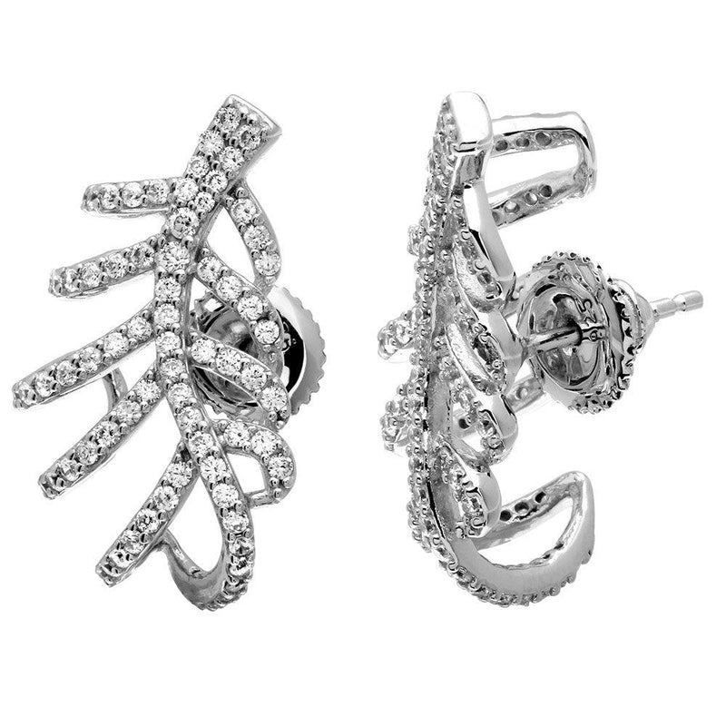 Silver 925 Rhodium Plated Leaf Hugging CZ Earrings - GME00060 | Silver Palace Inc.