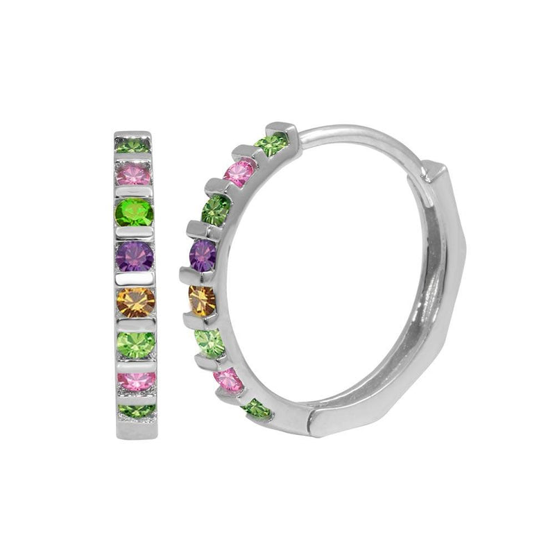 Silver 925 Rhodium Plated Multi-Colored CZ huggie hoop Earrings - GME00063RBC | Silver Palace Inc.