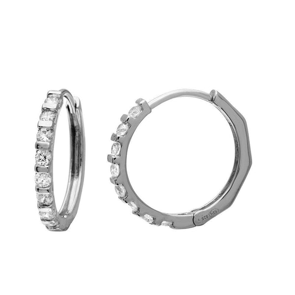 Silver 925 Rhodium Plated huggie hoop Earrings with CZ - GME00063 | Silver Palace Inc.