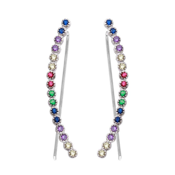 Silver 925 Rhodium Plated Multi-Colored CZ Stone Climbing Earrings - GME00071RBC | Silver Palace Inc.
