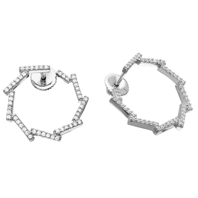 Silver 925 Rhodium Plated Open Circle CZ Bar Earrings - GME00074RH | Silver Palace Inc.