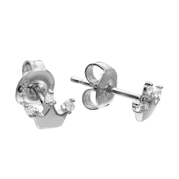 Silver 925 Rhodium Plated Crown CZ Stud Earrings - GME00075RH | Silver Palace Inc.
