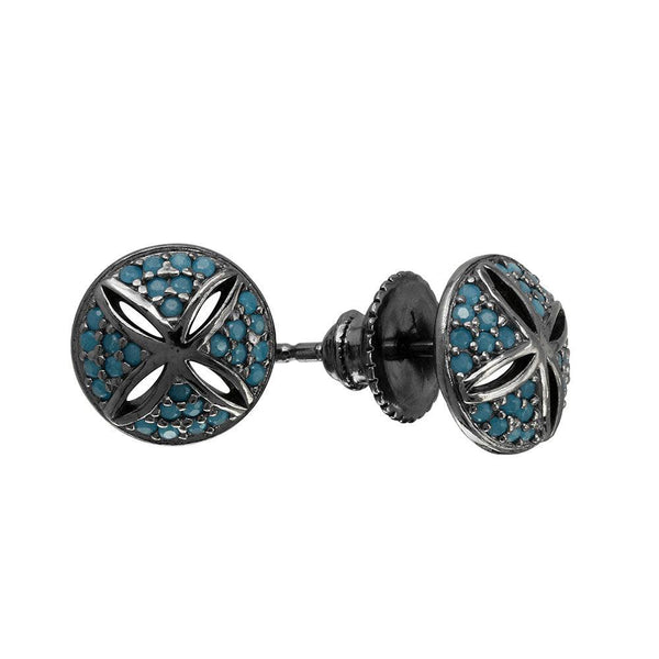 Silver 925 Black Rhodium Cross Cut Out Dome CZ Stud Earrings - GME00080BLK | Silver Palace Inc.