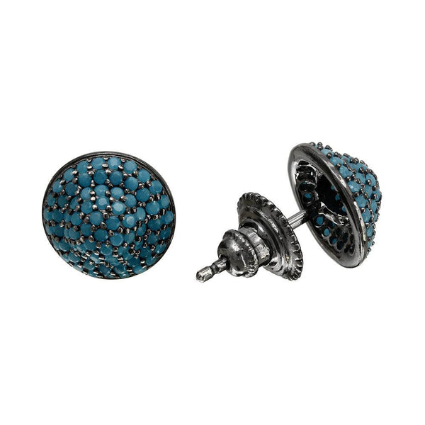 Silver 925 Black Rhodium Dome Turquoise CZ Stud Earrings - GME00088BLK | Silver Palace Inc.