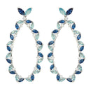 Silver 925 Rhodium Plated Blue CZ Hanging Oval Earrings - GME00103RH-BLU | Silver Palace Inc.