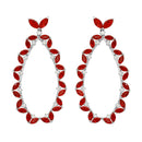 Silver 925 Rhodium Plated Red CZ Hanging Oval Earrings - GME00103-RED | Silver Palace Inc.