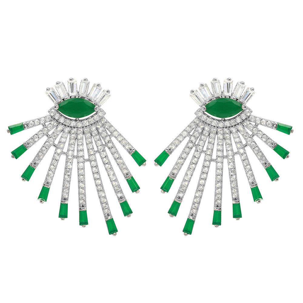 Silver 925 Rhodium Plated Clear and Green CZ Drop Earrings - GME00105RH-GREEN | Silver Palace Inc.