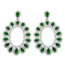 Silver 925 Rhodium Plated Open Oval Green and Clear CZ Hanging Earrings - GME00106-GREEN | Silver Palace Inc.