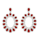 Silver 925 Rhodium Plated Open Oval Red and Clear CZ Hanging Earrings - GME00106-RED | Silver Palace Inc.
