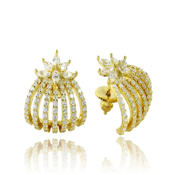 Silver 925 Gold Plated 7 Row Hugging Earring with Marquise CZ - GME00107GP | Silver Palace Inc.