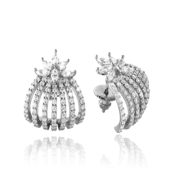 Silver 925 Rhodium Plated 7 Row Hugging Earring with Marquise CZ - GME00107 | Silver Palace Inc.