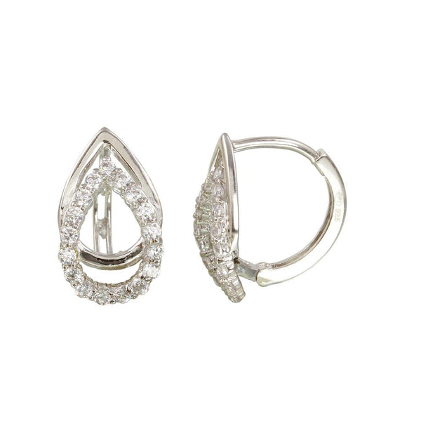 Silver 925 Rhodium Open Teardrop CZ huggie hoop Earrings - GME00114 | Silver Palace Inc.