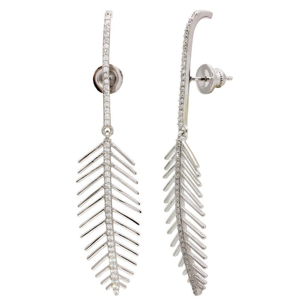 Silver 925 Rhodium Plated Dangling Leaf Climbing Earrings with CZ - GME00115 | Silver Palace Inc.