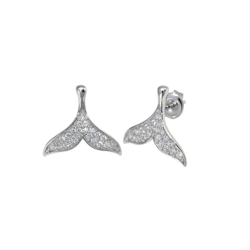 Rhodium Plated 925 Sterling Silver CZ Whale Tail Stud Earrings - GME00117 | Silver Palace Inc.