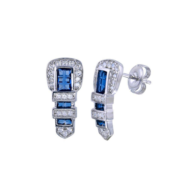 Rhodium Plated 925 Sterling Silver Belt Blue CZ Earrings - GME00118BLUE | Silver Palace Inc.