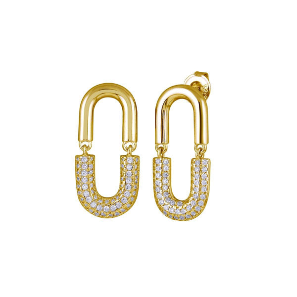 Silver 925 Gold Plated Dangling Movable Link  Earrings - GME00119GP | Silver Palace Inc.
