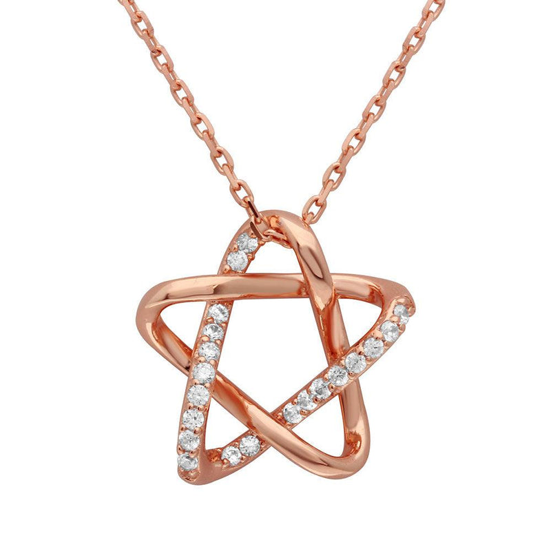 Silver 925 Rose Gold Plated Intertwined Star Pendant with Chain - GMN00005RGP | Silver Palace Inc.