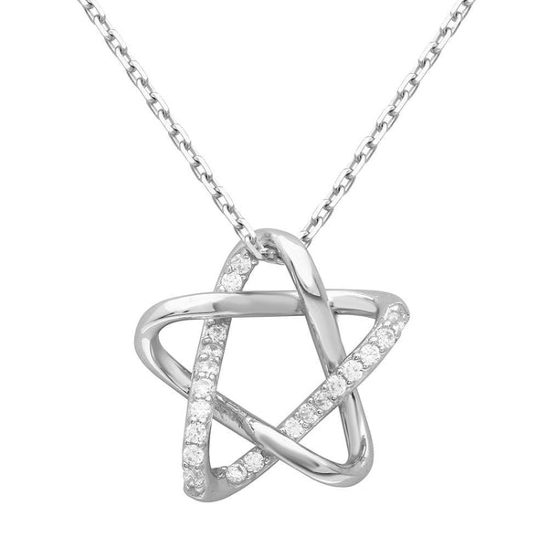 Silver 925 Rhodium Plated Intertwined Star Pendant with Chain - GMN00005 | Silver Palace Inc.