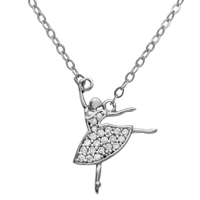 Silver 925 Rhodium Plated Ballerina CZ Necklace - GMN00009RH | Silver Palace Inc.