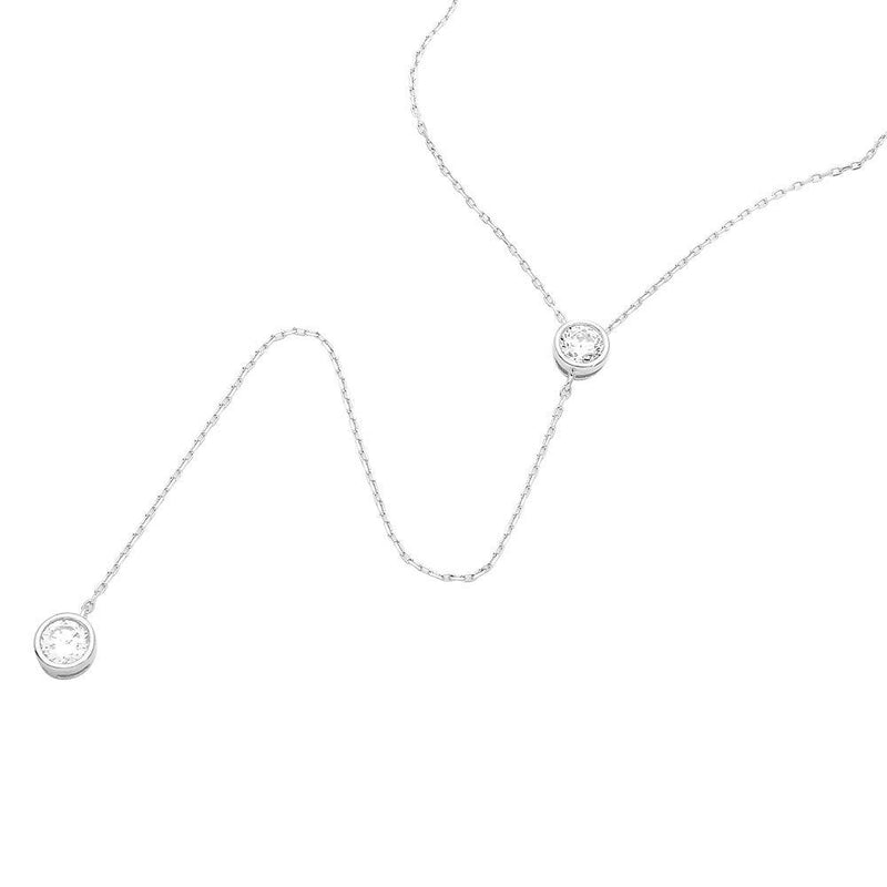 Silver 925 Rhodium Plated Double CZ Drop Necklace - GMN00010 | Silver Palace Inc.