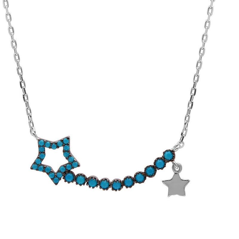 Silver 925 Rhodium Plated Turquoise Open Star Necklace - GMN00013RH | Silver Palace Inc.