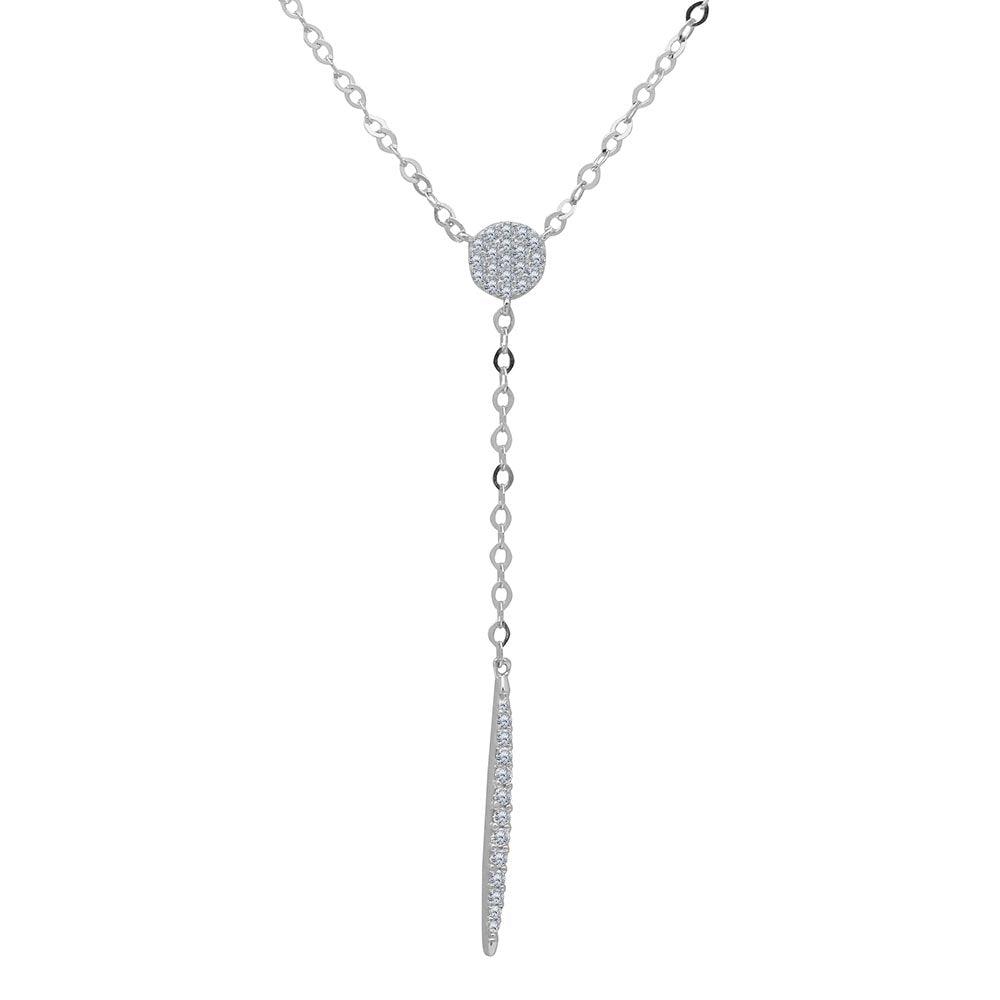Silver 925 Rhodium Plated CZ Drop Bar Necklace - GMN00019 | Silver Palace Inc.