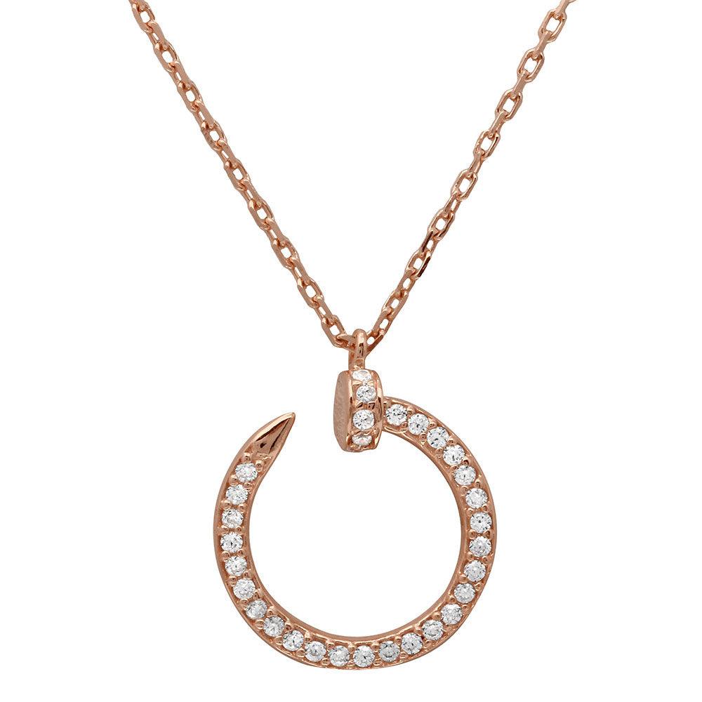 Silver 925 Rose Gold Plated Round Nail Pendant Necklace - GMN00021RGP | Silver Palace Inc.