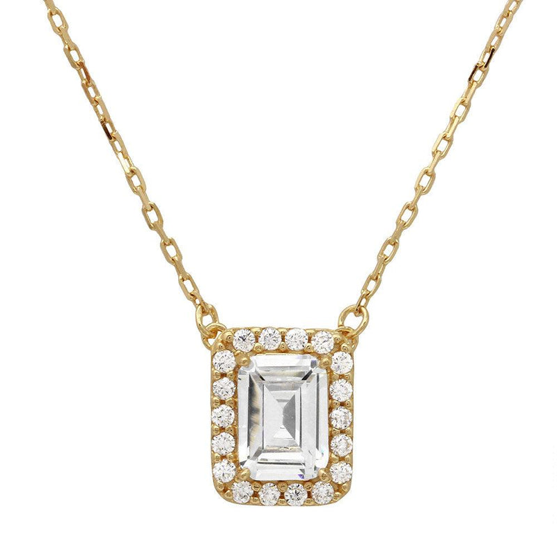 Silver 925 Gold Plated Square Halo CZ Pendant with Adjustable Chain - GMN00023GP | Silver Palace Inc.