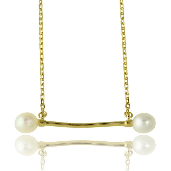 Silver 925 Gold Plated Fresh Water Pearl Bar Necklace - GMN00024GP | Silver Palace Inc.