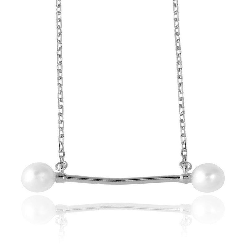 Silver 925 Rhodium Plated Fresh Water Pearl Bar Necklace - GMN00024RH | Silver Palace Inc.