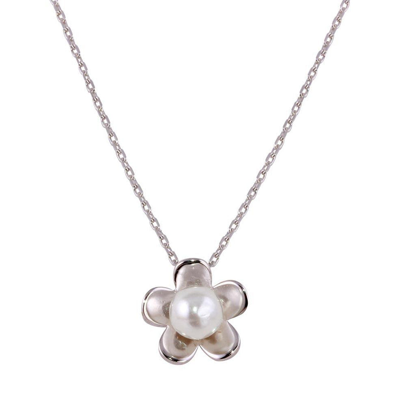 Silver 925 Rhodium Plated Pearl Flower Necklace - GMN00033 | Silver Palace Inc.