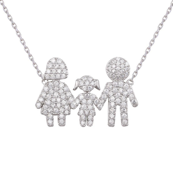 Silver 925 Rhodium Plated Daughter and Parents Family Necklace - GMN00039 | Silver Palace Inc.