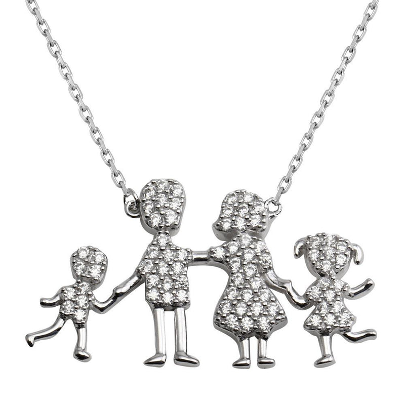 Silver 925 Rhodium Plated CZ Mom, Dad, Baby Boy And Girl Family Necklace - GMN00041 | Silver Palace Inc.
