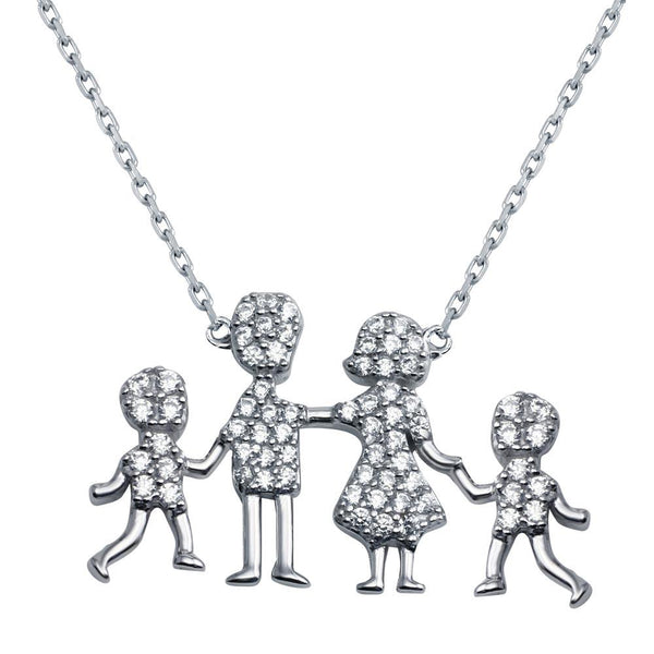 Silver 925 Rhodium Plated Mom, Dad, Baby Boys Family Necklace - GMN00043 | Silver Palace Inc.