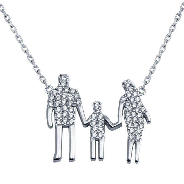 Silver 925 Rhodium Plated Mom, Dad, And A Boy Family Necklace - GMN00044 | Silver Palace Inc.