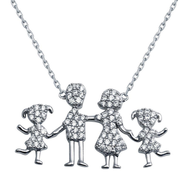 Silver 925 Rhodium Plated Daughters and Parents Family Necklace - GMN00047 | Silver Palace Inc.