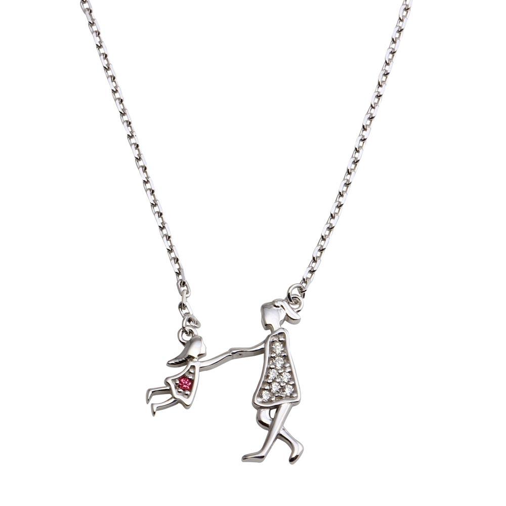 Rhodium Plated 925 Sterling Silver Open CZ Playing Mom And