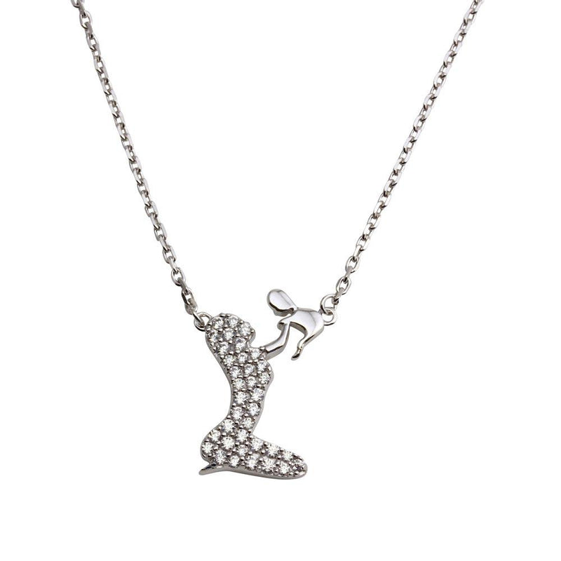 Silver 925 Rhodium Plated Open CZ Playing Mom With Baby Family Necklace - GMN00051 | Silver Palace Inc.