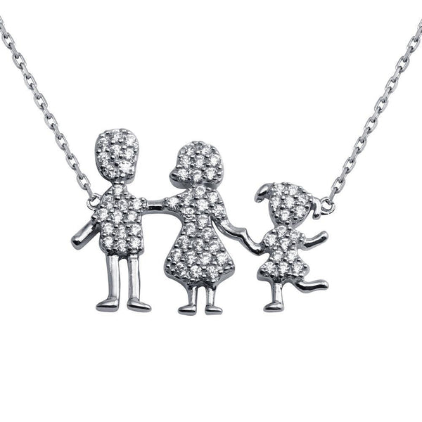 Silver 925 Rhodium Plated Daughter and Parents Family Necklace - GMN00081 | Silver Palace Inc.