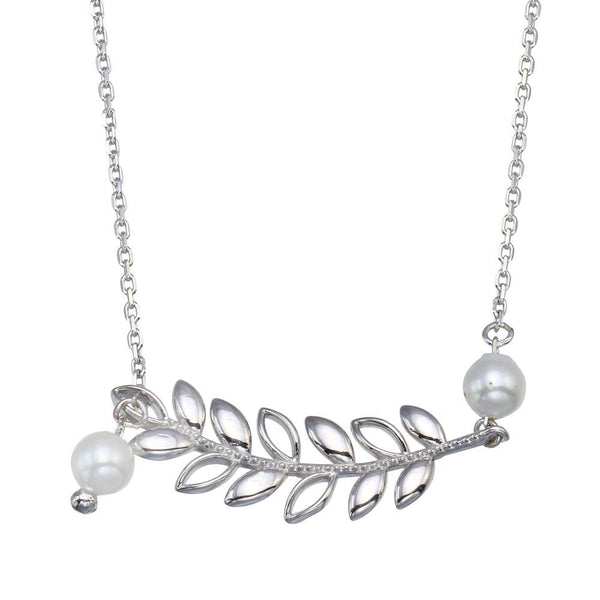 Silver 925 Rhodium Plated Tree Branch Dangling Pearl Adjustable Necklace - GMN00086 | Silver Palace Inc.