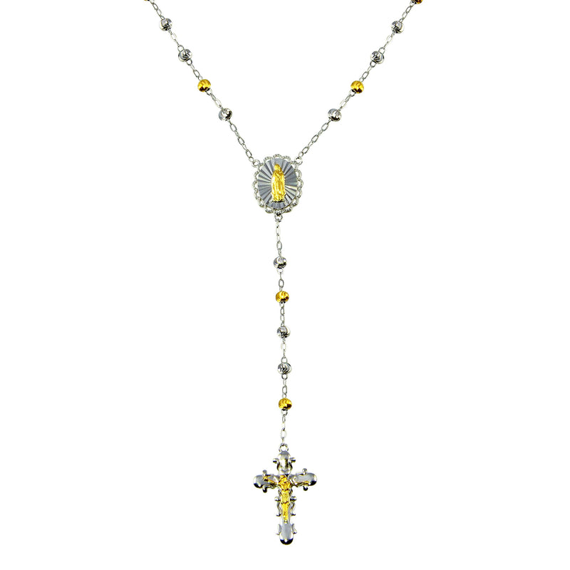 Silver 925 2 Toned Plated DC CZ Beaded Rosary - GMN00087RG | Silver Palace Inc.
